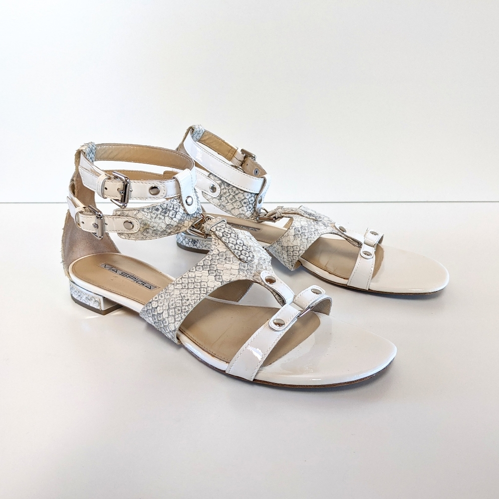 Via Spiga snake and patent white sandal